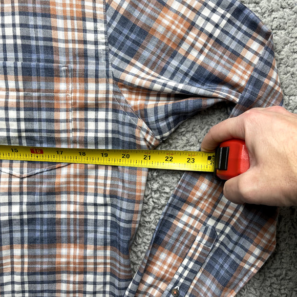 Thread & Cloth Button Down Shirt Mens M Twill Orange Blue Plaid Long Sleeve - Picture 7 of 12